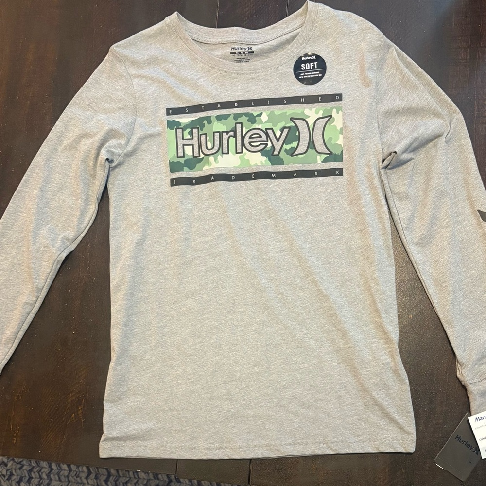 Hurley Kids Camo Logo Gray Long Sleeve Tee
